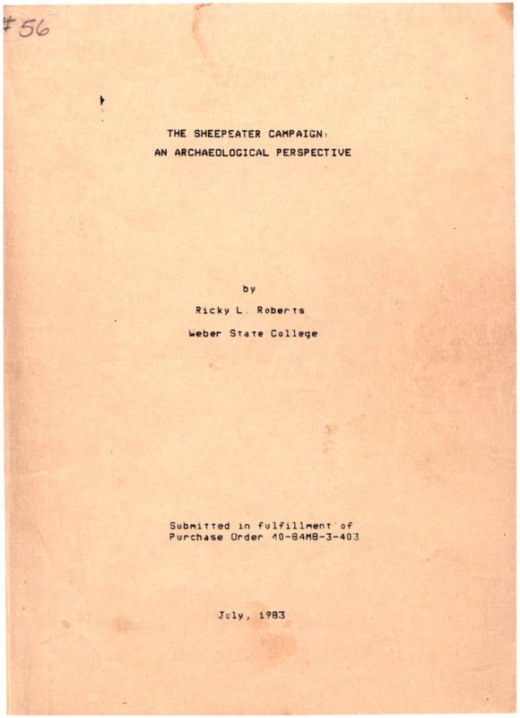 Written by Ricky Roberts, this document details the Sheepeater Campaign by including a summary of the documented evidence, determining relevant archaeological sites, and determining the interpretive potential of the campaign.