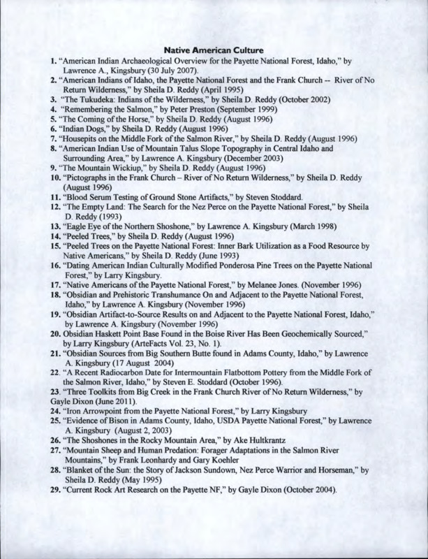 List of papers and articles numbered 1-29 offering resources and information on Native American culture.