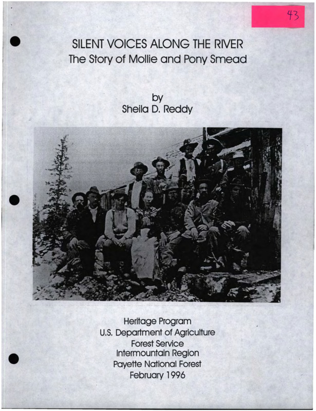 Paper telling the story of Mollie, a Native American woman, and "Pony" Smead, the pioneer miner who married her.