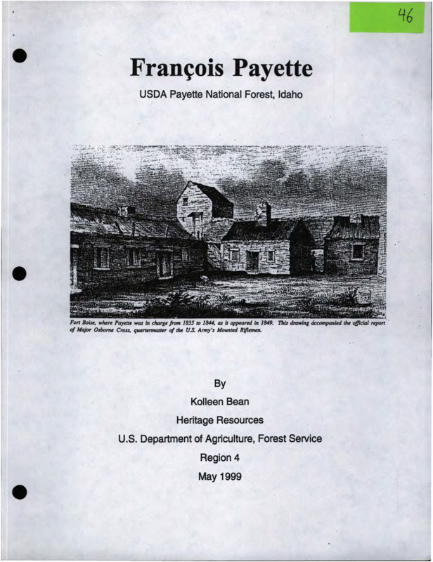 Paper outlining a brief biography of Francois Payette, whom the Payette National Forest, Idaho, is named after.