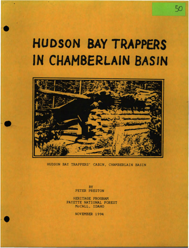 Paper on the limited records of Hudson Bay Company trappers in Chamberlain Basin, Idaho.