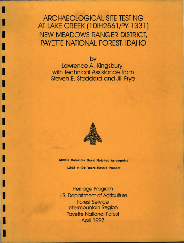 Report on archaeological investigations conducted in 1997 at Lake Creek on the Payette National Forest, Idaho.