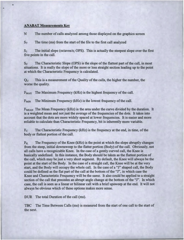 key for interpreting Anabat software