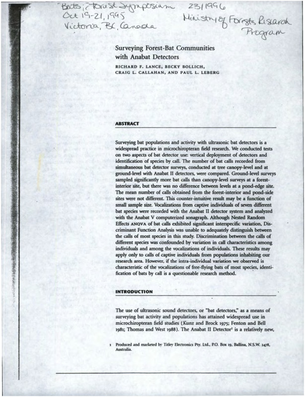 scientific article on ultrasonic bat observation with handwritten annotations