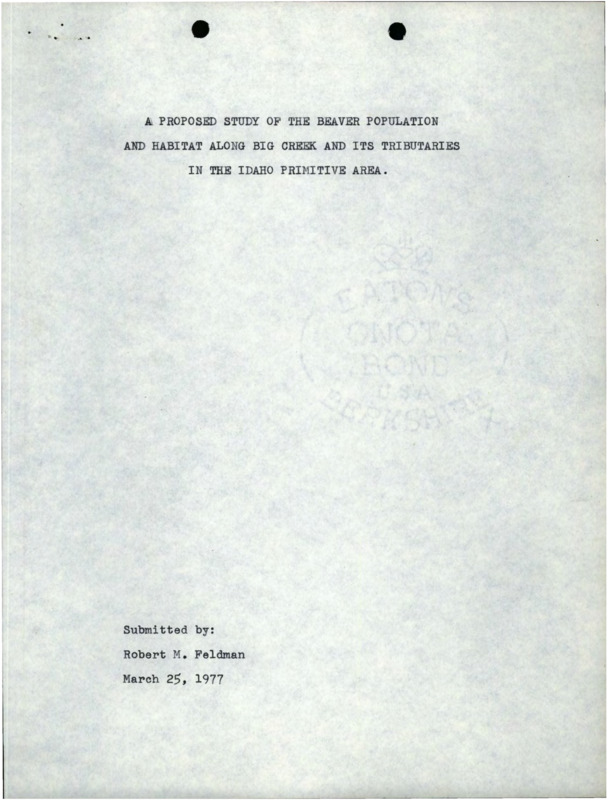 proposal to study Big Creek beaver population within the Idaho Primitive Area