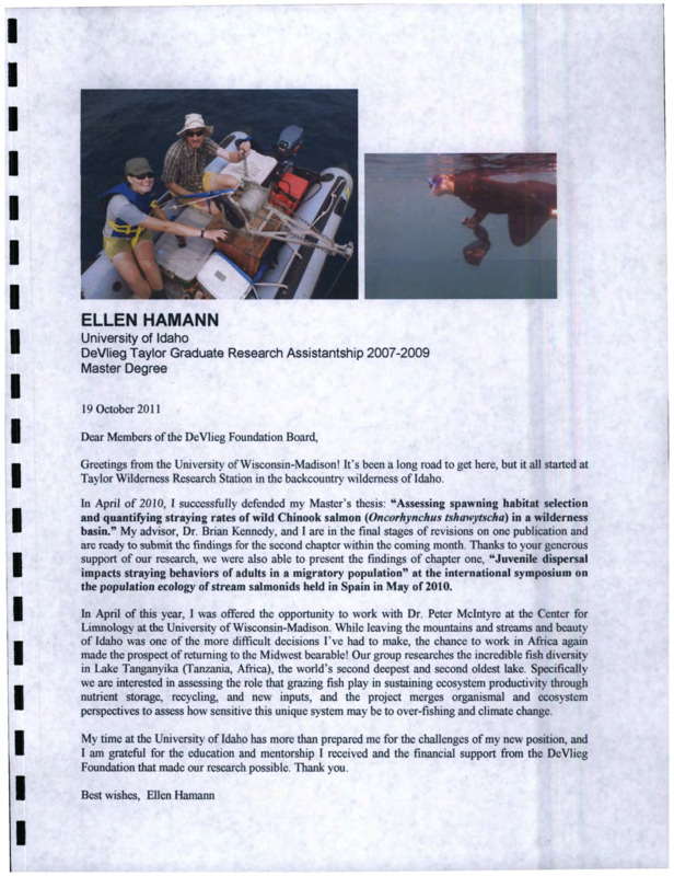 Profile of Ellen Hamann research assistantship 2007-2009