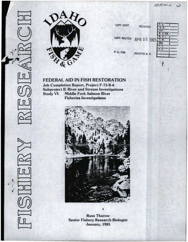 Evaluation of wild steelhead trout (salmo gairdneri) was evaluated in 14 tributaries to the Middle Fork Salmon River from 1981 to 1983. Emphasis was directed at collecting biological data to assist future management of the drainage.