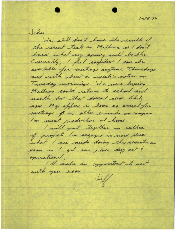 Letter from Jeff Yeo to John C. Hendee