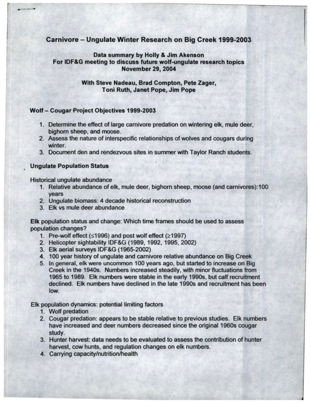 Data Summary for IDFG meeting to discuss future wolf-ungulate research topics