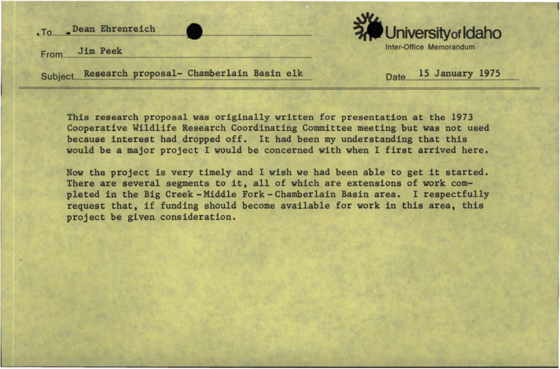 Research Proposal - Chamberlain Basin Elk