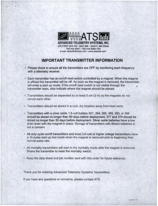 Important Transmitter Information