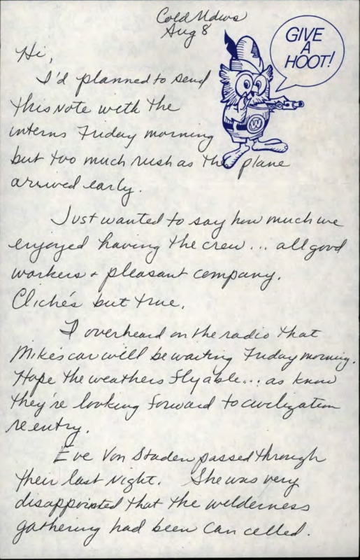 Letter from Margaret Ray to Taylor Ranch from Cold Meadows