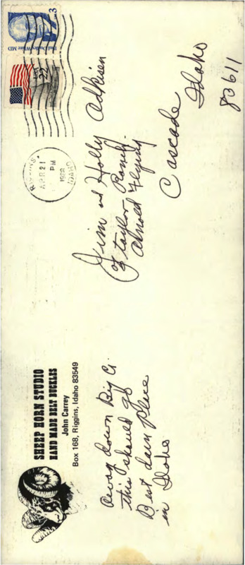 Series of letters from John Carrey to Jim and Holly Akenson and a poem entitled The Middle Fork about riding on the flying machine with Bill Blackmore and Dave Davis