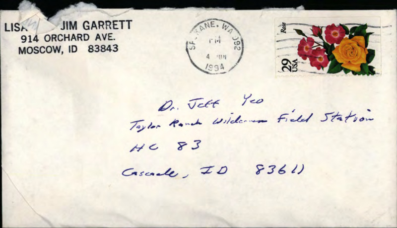 Letter from Jim Garrett to Jef Yeo about coming to conduct research along Big Creek.