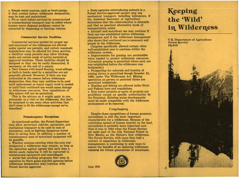 Pamphlet on wilderness and wilderness preservation and best practice