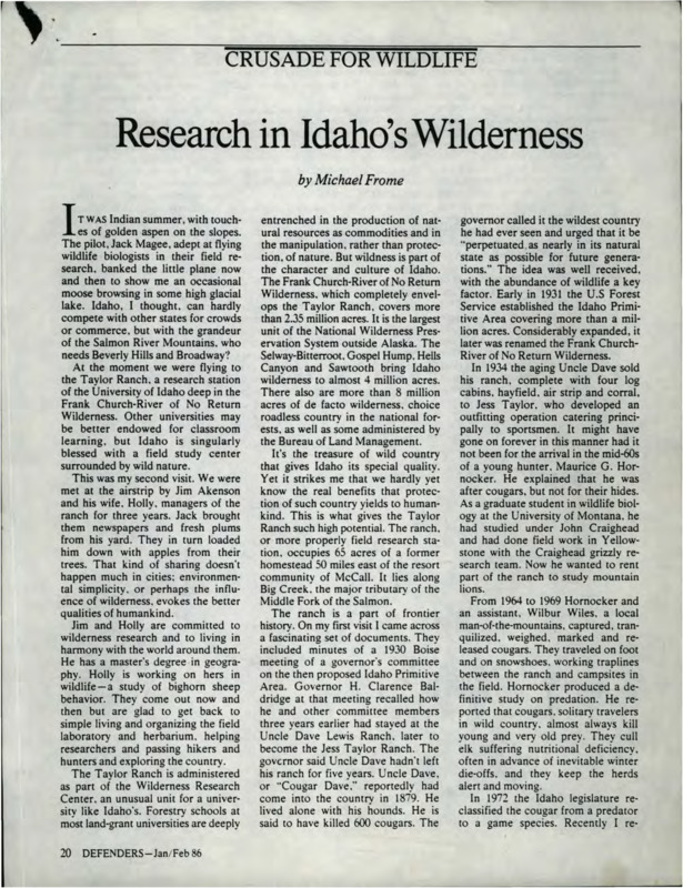 Article reflecting on research at Taylor Ranch