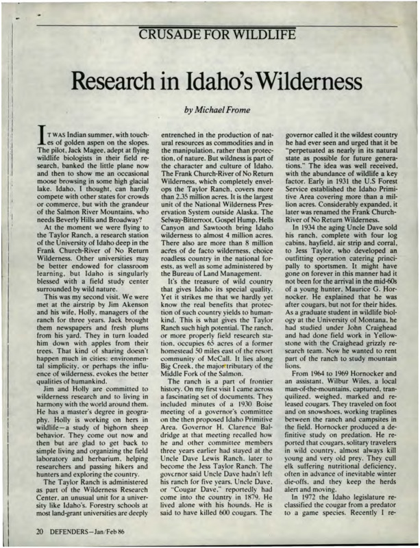 Article in Crusade for Wildlife