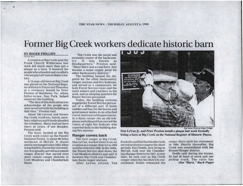 Article in the Star News about an old barn in Big Creek being placed on the National Register of Historic Places.