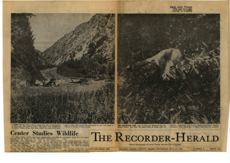 Article in The Recorder - Herald the Official Newspaper of Lemhi County and the city of Salmon