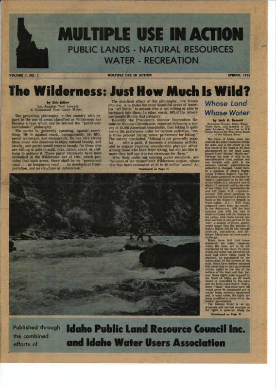 Article in the Multiple Use In Action, Public Lands - Natural Resources, Water - Recreation