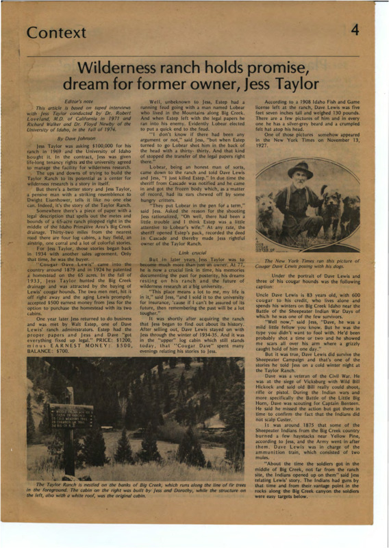 Article about the early days of Taylor Ranch