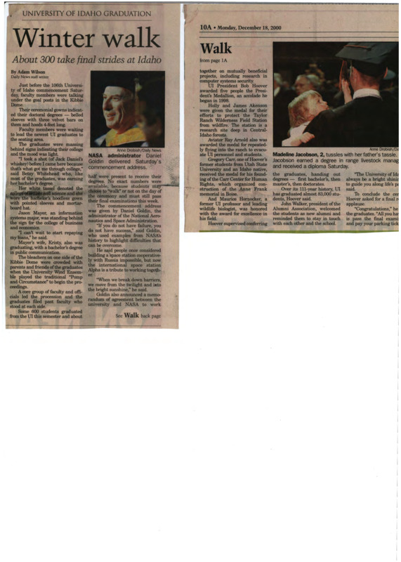 Article about the University of Idaho graduation with mentions of Holly and James Akenson and Ray Arnold