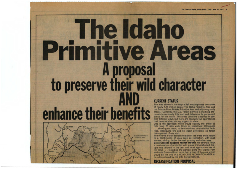 Diagram and text about the Idaho Primitive areas.