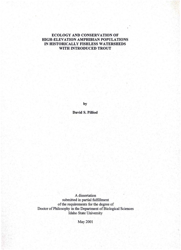 A doctoral dissertation examining the causes behind declining amphibian populations in the Frank Church River of No Return Wilderness.