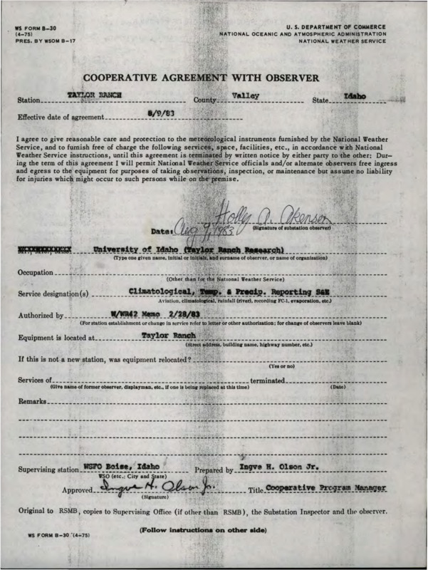 Official documents, business card, correspondence, and handwritten notes related to the United States Department of Commerce-Weather Bureau.