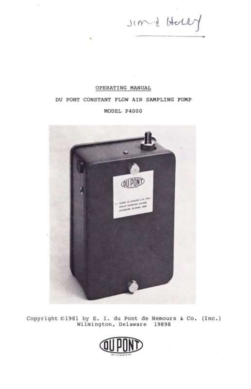 Instruction manual for a Du Pont Constant Flow Air Sampling Pump model P4000