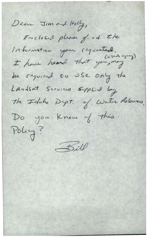 Handwritten note to Jim and Holly Akenson from Bill (Dr. Bill Ripple.)