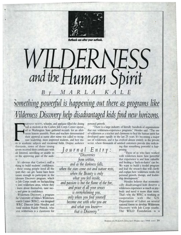 Article about the Wilderness Discovery program.