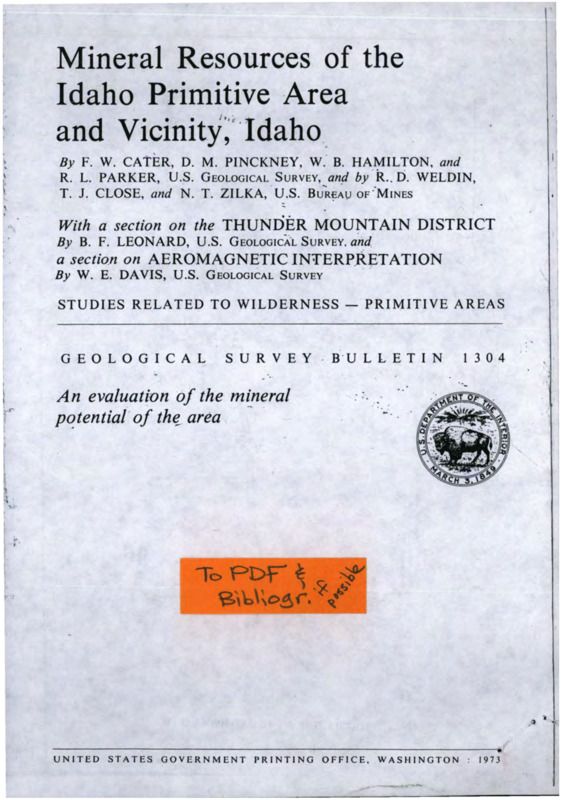 Mineral Resources of the Idaho Primitive Area and Vicinity, Idaho ...