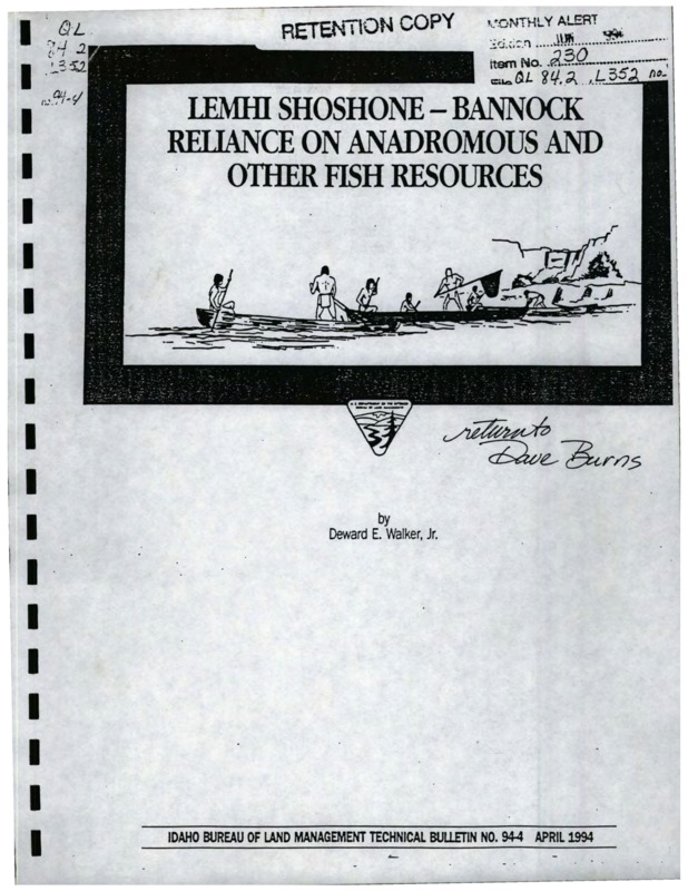 An ethnohistoric overview and investigation of Lemhi Shoshone-Bannock fishing methods in order to determine Plateau Great-Basin cultural linkages.