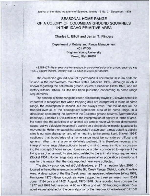 A published research report on the seasonal home range of a colony of Columbian ground squirrels in the River of No Return Wilderness Area, Idaho