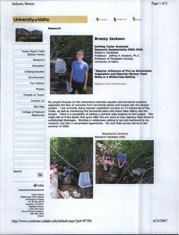 Multiple screenshots of Taylor Ranch website pages on various researchers and their work. There are two letters to the DeVlieg Foundation Board, one by Eric Clippinger and the other by Neil Olson.