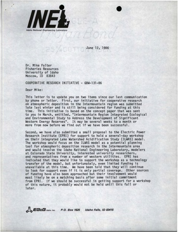 A letter from G.B. Wiersma to Mike Falter about cooperative research projects.