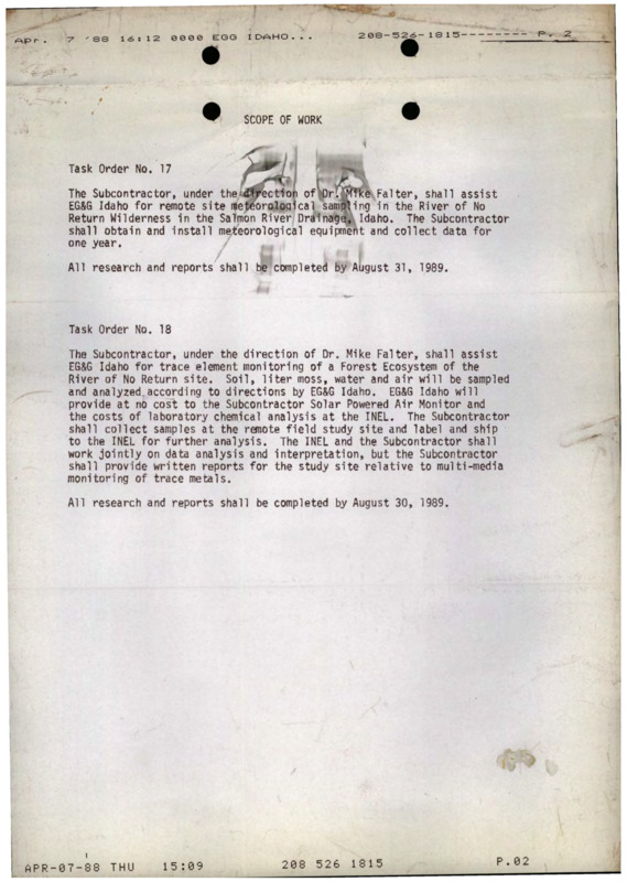 A copy of the scope of work for task orders number 17 and 18, which handle sampling and monitoring.