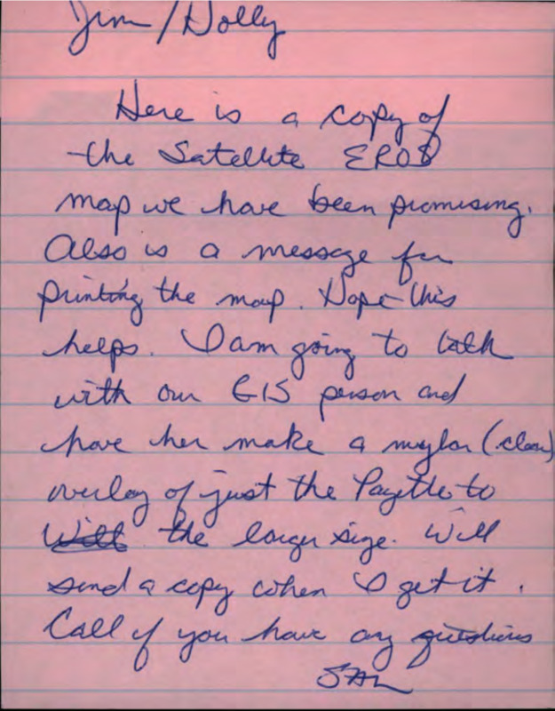 A handwritten note from Sam to Jim and Holly about a map, and a collection of emails from James H. Logsdon to Lynn M. Bennett and back about a map.