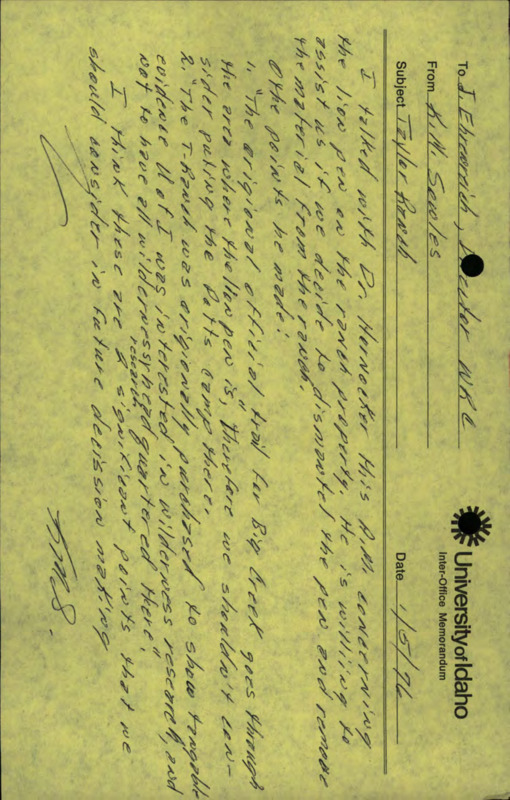 A memorandum from K.M. Sowles to J. Ehrenreich about the Taylor Ranch lion pen.