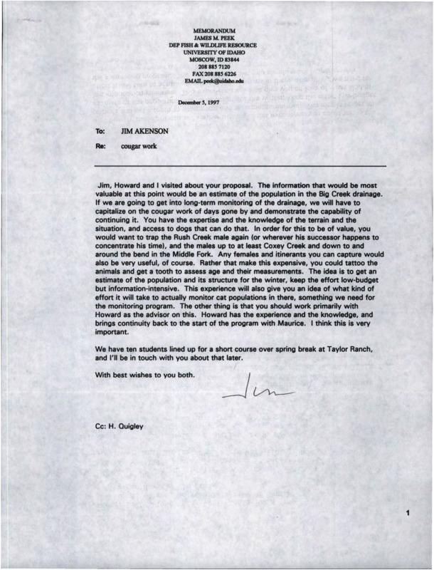 A memorandum from James M. Peek to Jim Akenson about a proposal, and a page of citations.