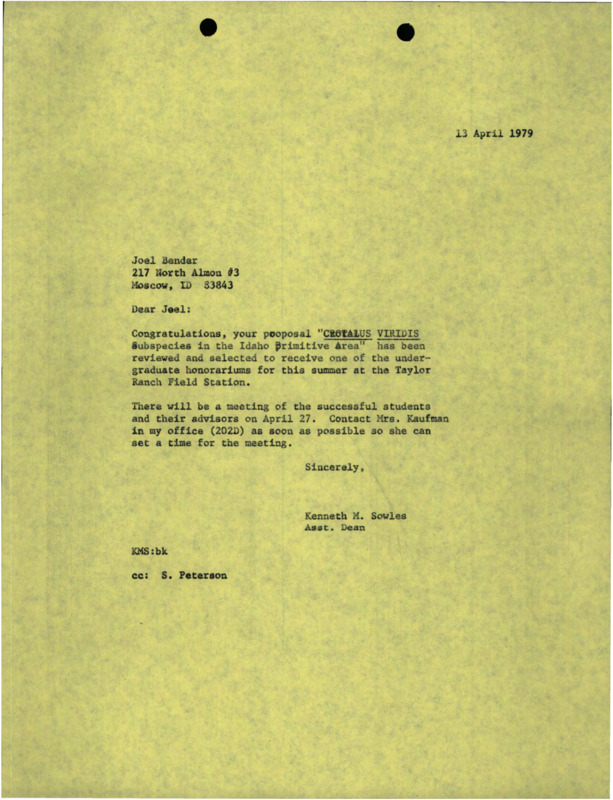 A letter from Kenneth M. Sowles to Joel Bender about a proposal, and a letter from Kenneth M. Sowles to Keith Haley about a proposal.