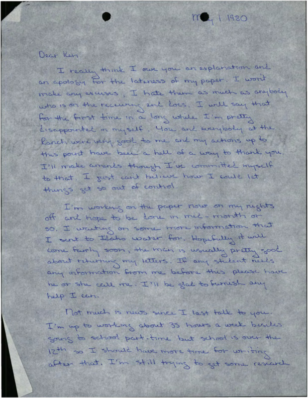 A letter from Tim Monahan to Ken about a paper.