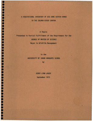 A Vegetational Inventory of Big Game Winter Range in the Salmon River Canyon