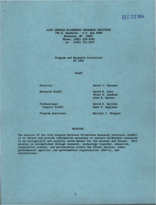 Program and Research Activities FY 1994