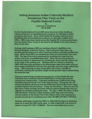 Dating American Indian Culturally Modified Ponderosa Pine Trees on the Payette National Forest