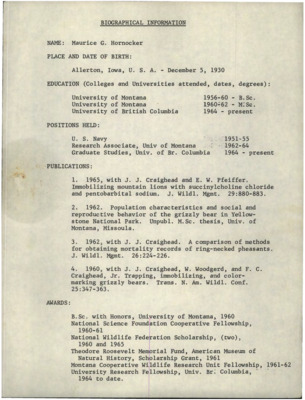 Basic biographical info for M. Hornocker