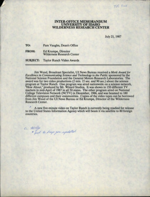 Memorandum from Ed Krumpe to Pam Vaugh