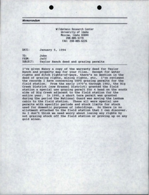 Memorandum from Jeff Yeo to John C. Hendee