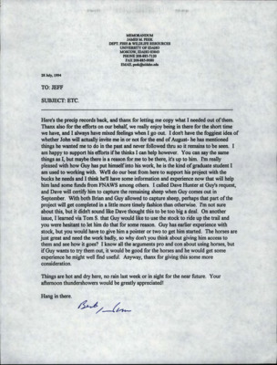 Letter from James M. Peek to Jeff Yeo on various subjects.